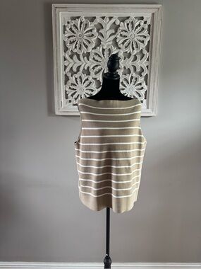 Banana Republic Taupe & White Striped Knit Tank